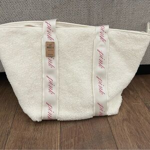 Victoria Secret Pink fuzzy white bag